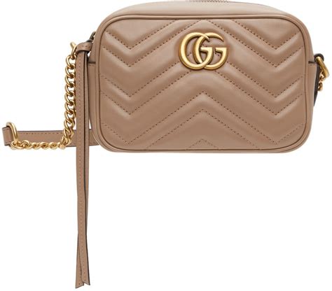 Gucci Taupe Quilted Leather Marmont Small Camera Bag